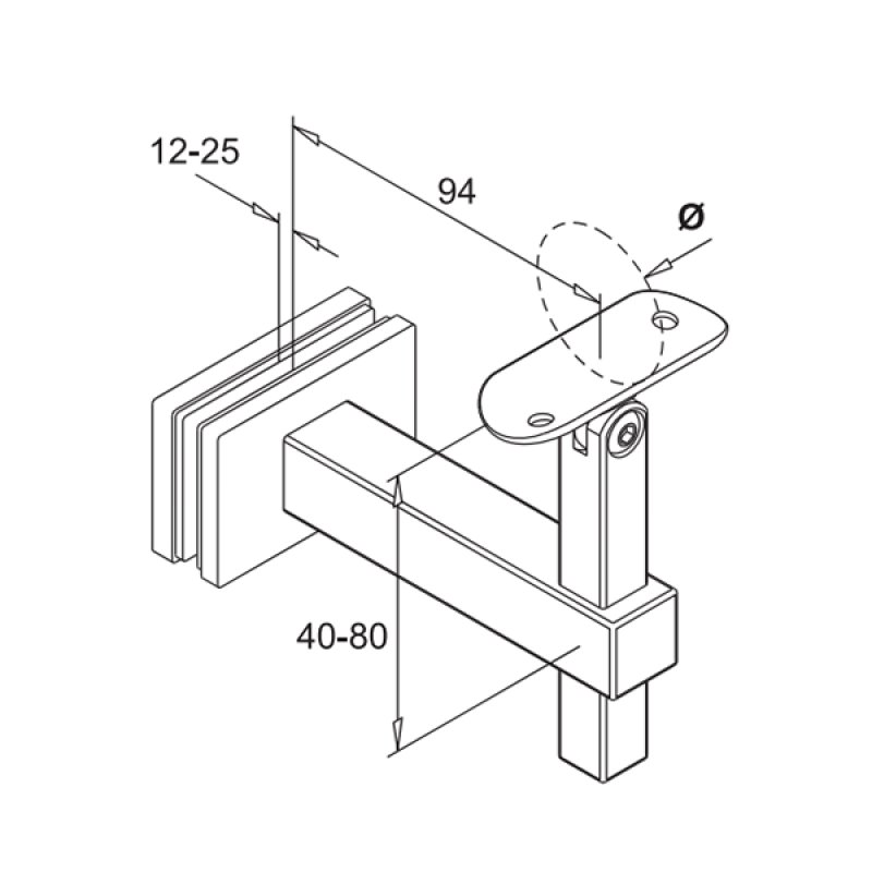 Adjustable Handrail Glass BracketSquare Line